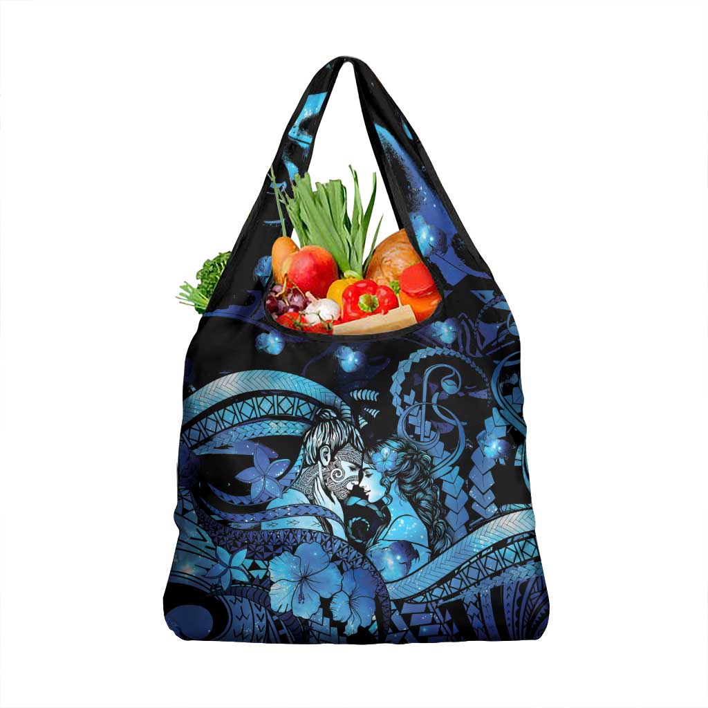 Maori Romantic Valentine Grocery Bag The Hongi Kiss Blue Galaxy DT05 1-pack One Size Blue - Polynesian Pride