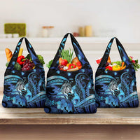 Maori Romantic Valentine Grocery Bag The Hongi Kiss Blue Galaxy DT05 3-pack One Size Blue - Polynesian Pride