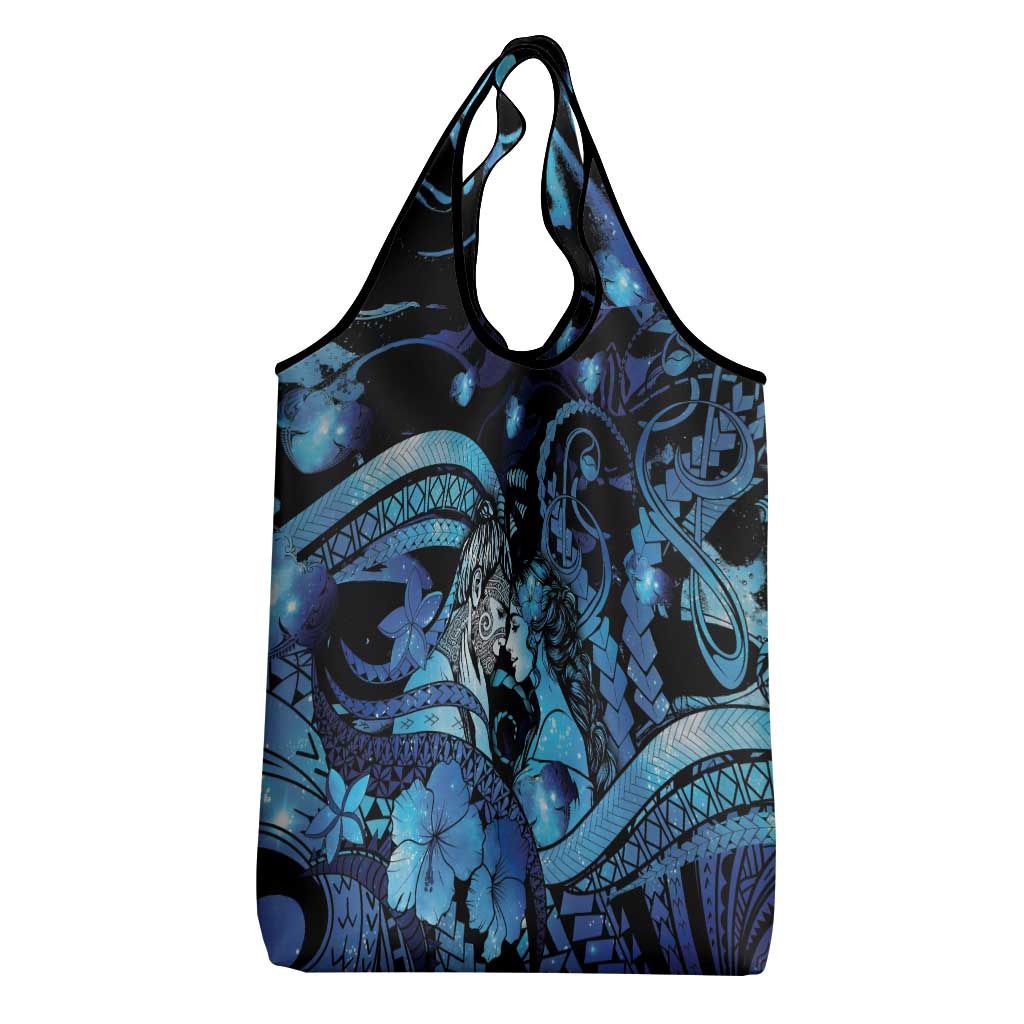 Maori Romantic Valentine Grocery Bag The Hongi Kiss Blue Galaxy DT05 - Polynesian Pride
