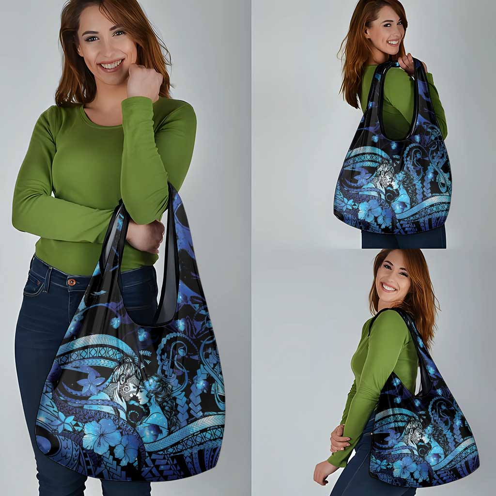Maori Romantic Valentine Grocery Bag The Hongi Kiss Blue Galaxy DT05 - Polynesian Pride