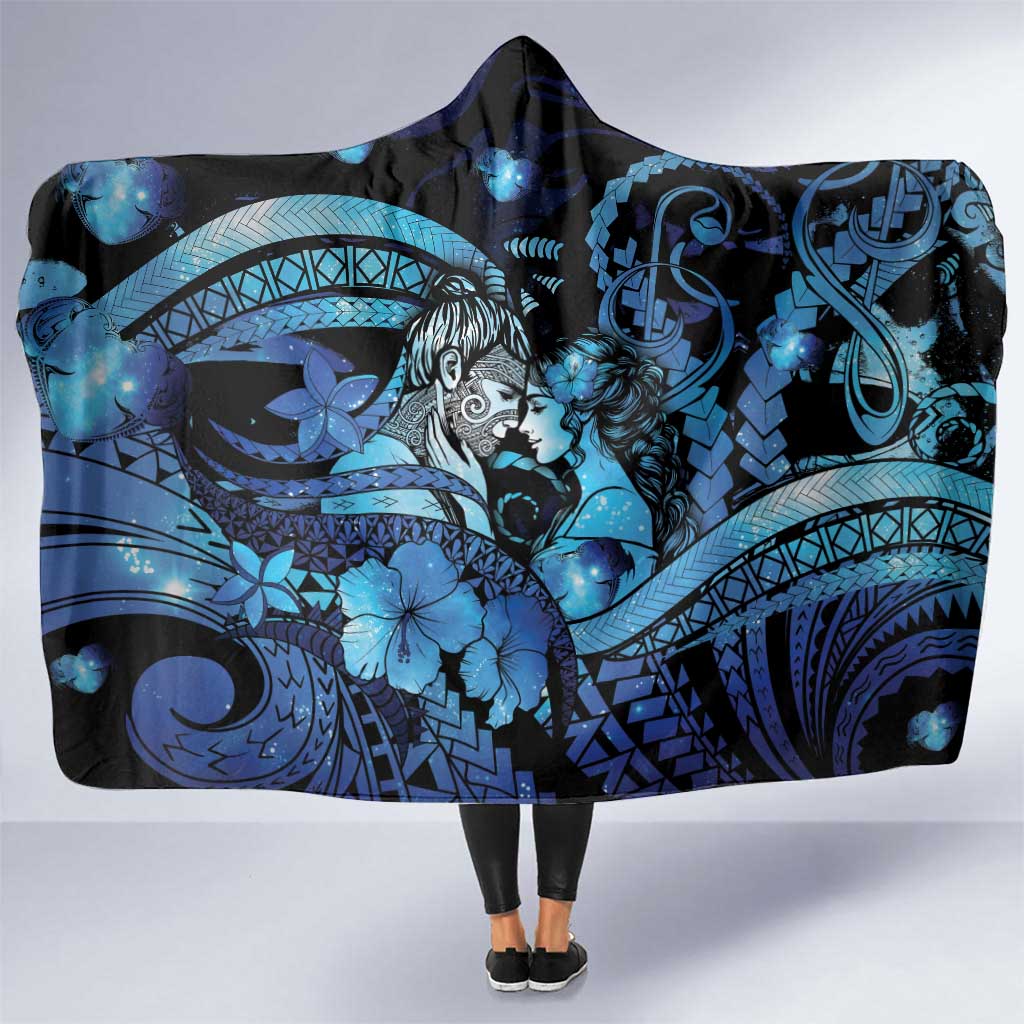 Maori Romantic Valentine Hooded Blanket The Hongi Kiss Blue Galaxy