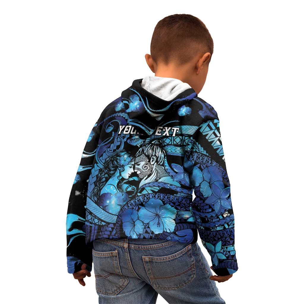 Personalised Maori Romantic Valentine Kid Hoodie The Hongi Kiss Blue Galaxy DT05 - Polynesian Pride