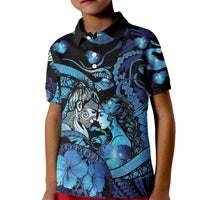 Personalised Maori Romantic Valentine Kid Polo Shirt The Hongi Kiss Blue Galaxy DT05 Kid Blue - Polynesian Pride