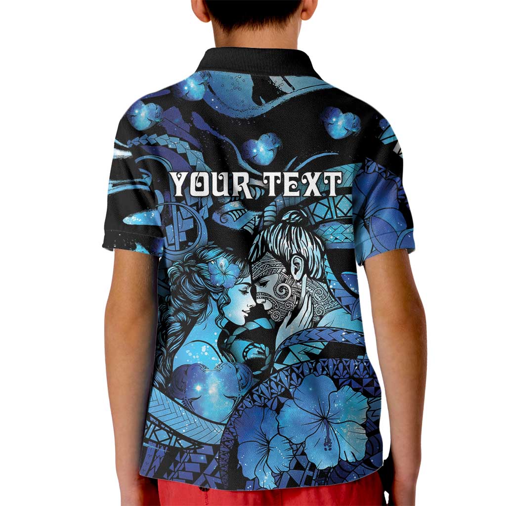 Personalised Maori Romantic Valentine Kid Polo Shirt The Hongi Kiss Blue Galaxy DT05 - Polynesian Pride