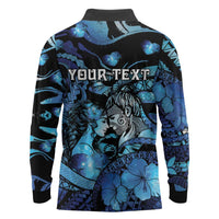 Personalised Maori Romantic Valentine Long Sleeve Polo Shirt The Hongi Kiss Blue Galaxy