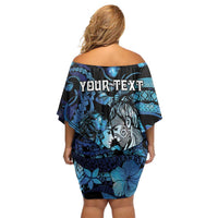Personalised Maori Romantic Valentine Off Shoulder Short Dress The Hongi Kiss Blue Galaxy DT05 - Polynesian Pride