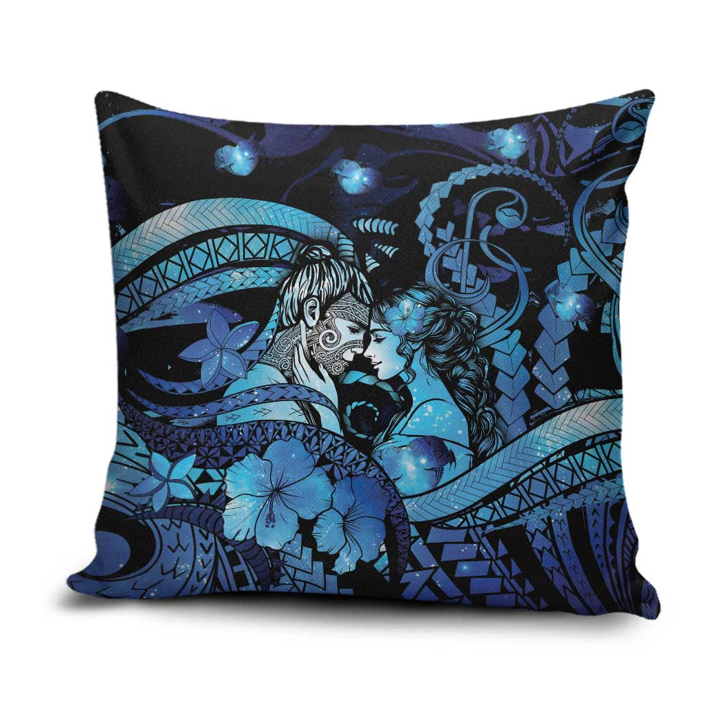 Maori Romantic Valentine Pillow Cover The Hongi Kiss Blue Galaxy