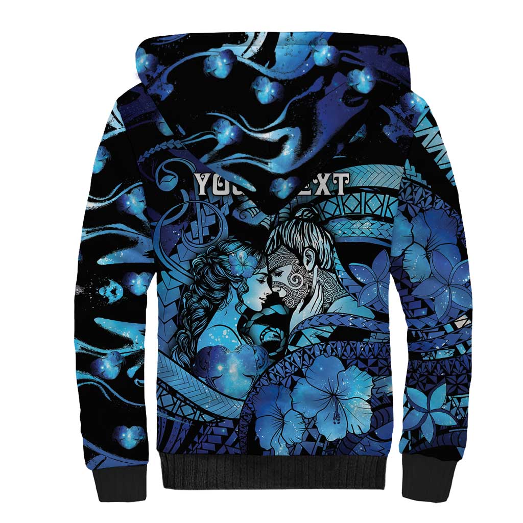 Personalised Maori Romantic Valentine Sherpa Hoodie The Hongi Kiss Blue Galaxy