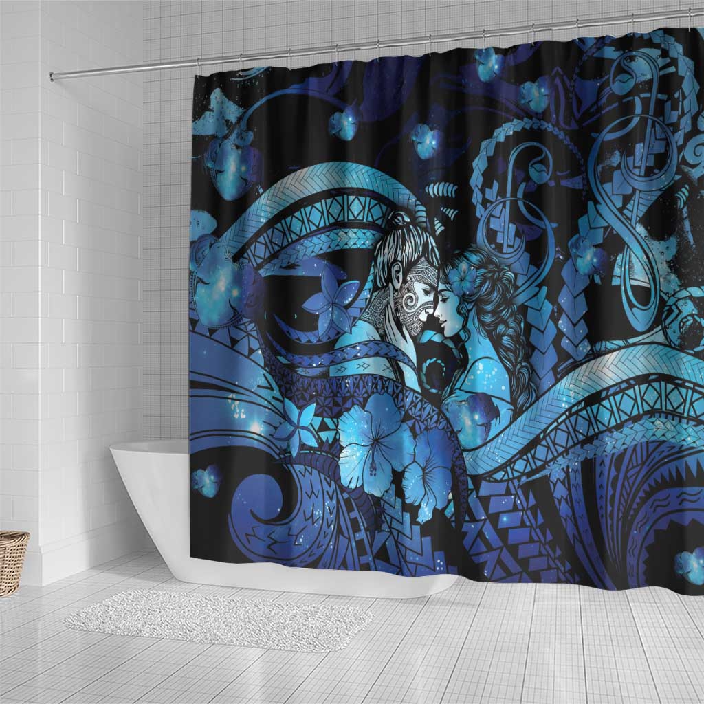 Maori Romantic Valentine Shower Curtain The Hongi Kiss Blue Galaxy