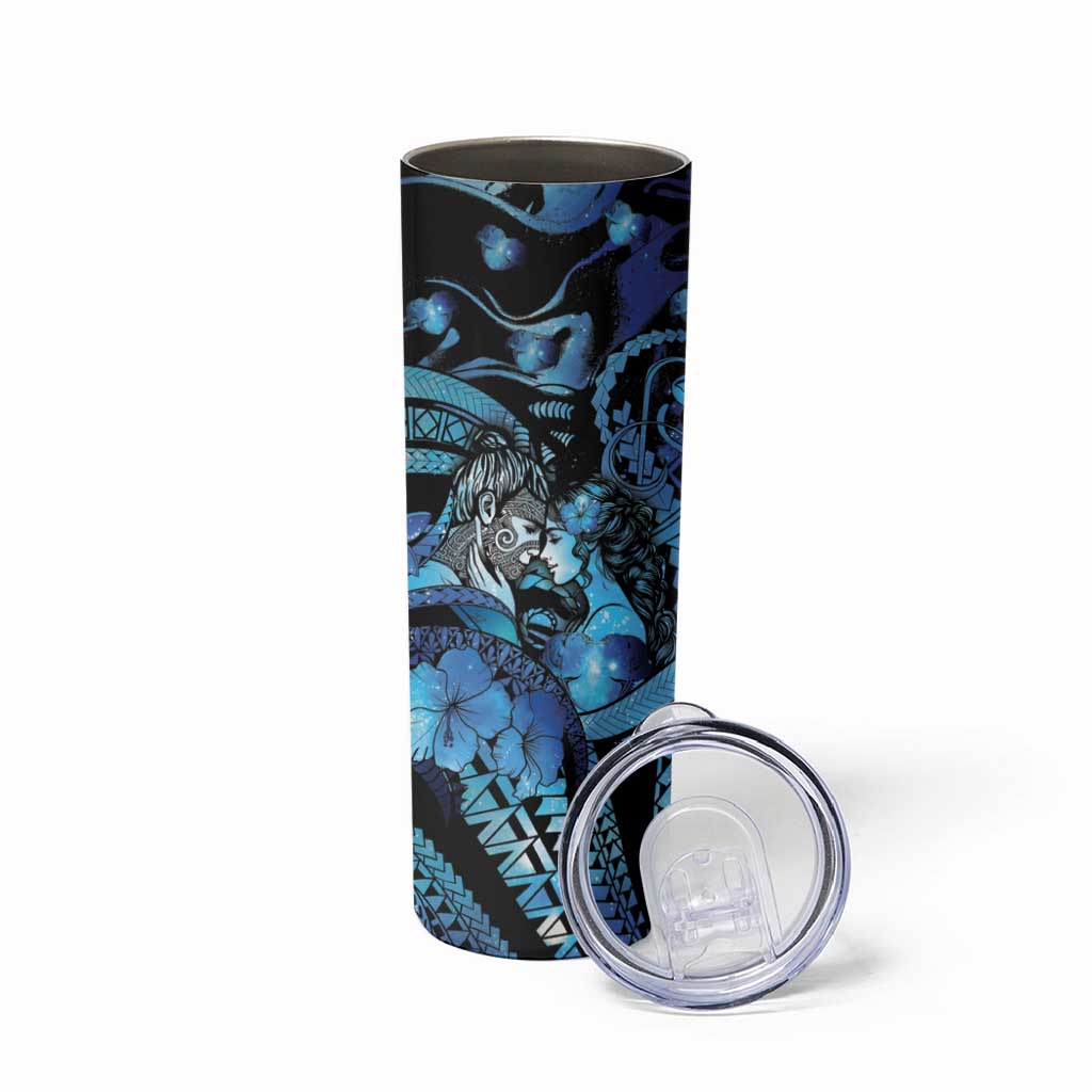 Personalised Maori Romantic Valentine Skinny Tumbler The Hongi Kiss Blue Galaxy DT05 - Polynesian Pride
