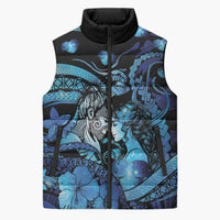Personalised Maori Romantic Valentine Sleeveless Puffer Jacket The Hongi Kiss Blue Galaxy
