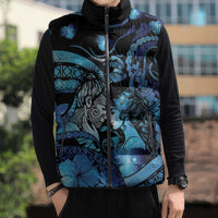 Personalised Maori Romantic Valentine Sleeveless Puffer Jacket The Hongi Kiss Blue Galaxy