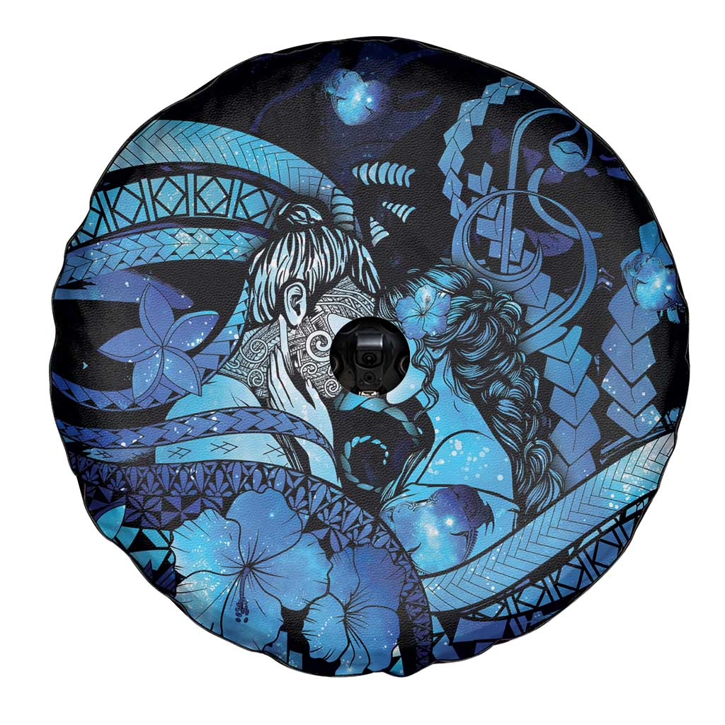 Maori Romantic Valentine Spare Tire Cover The Hongi Kiss Blue Galaxy