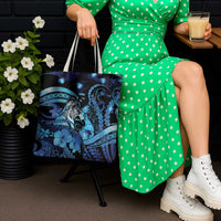 Maori Romantic Valentine Tote Bag The Hongi Kiss Blue Galaxy