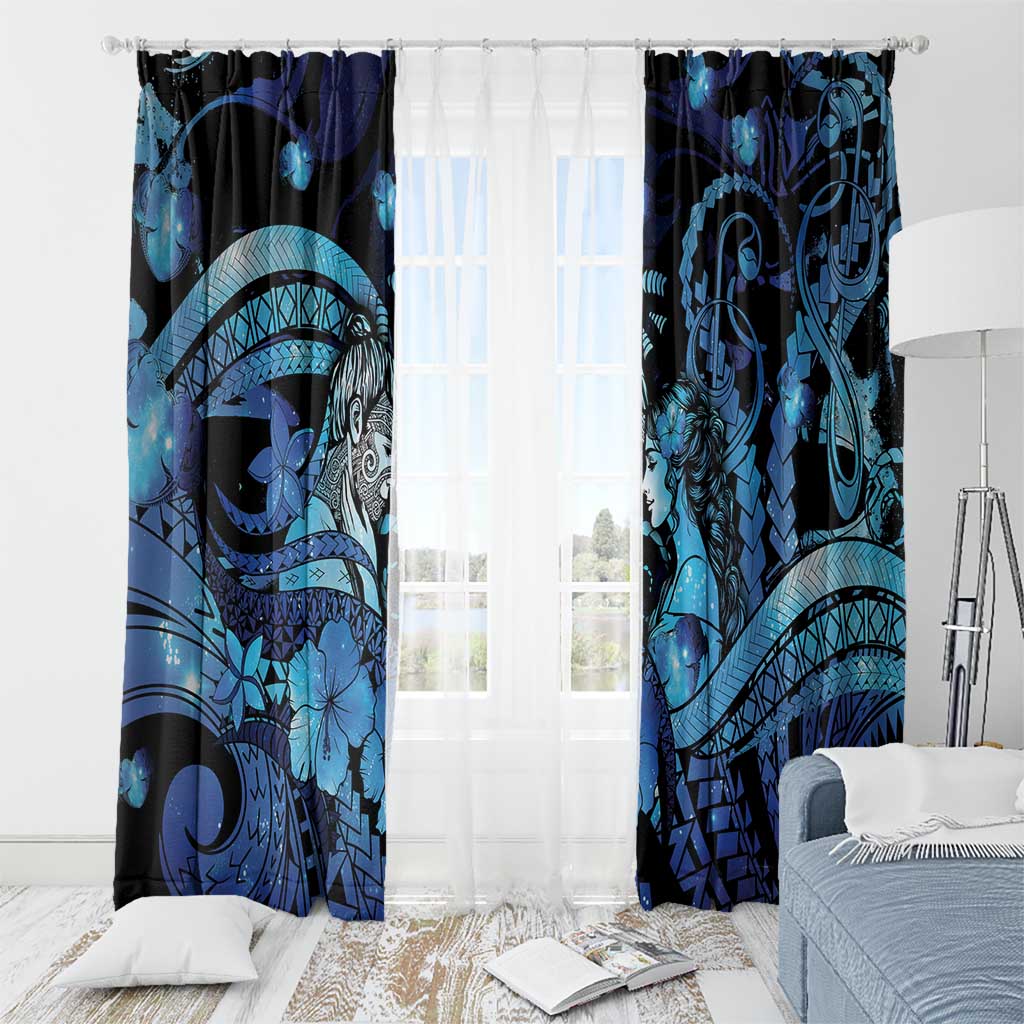 Maori Romantic Valentine Window Curtain The Hongi Kiss Blue Galaxy
