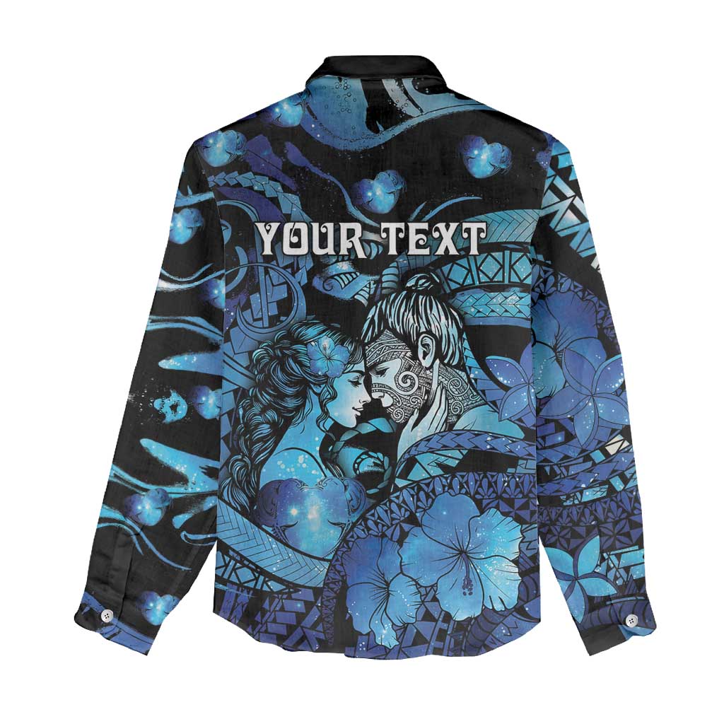 Personalised Maori Romantic Valentine Women Casual Shirt The Hongi Kiss Blue Galaxy DT05 - Polynesian Pride