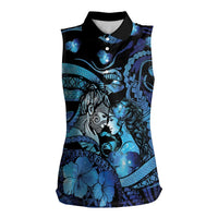 Personalised Maori Romantic Valentine Women Sleeveless Polo Shirt The Hongi Kiss Blue Galaxy