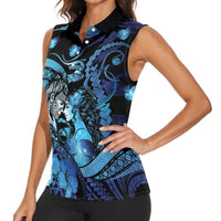 Personalised Maori Romantic Valentine Women Sleeveless Polo Shirt The Hongi Kiss Blue Galaxy