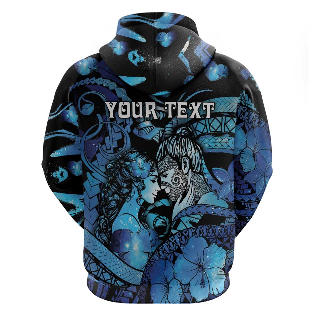 Personalised Maori Romantic Valentine Zip Hoodie The Hongi Kiss Blue Galaxy DT05 - Polynesian Pride
