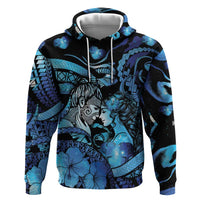 Personalised Maori Romantic Valentine Zip Hoodie The Hongi Kiss Blue Galaxy DT05 Pullover Hoodie Blue - Polynesian Pride