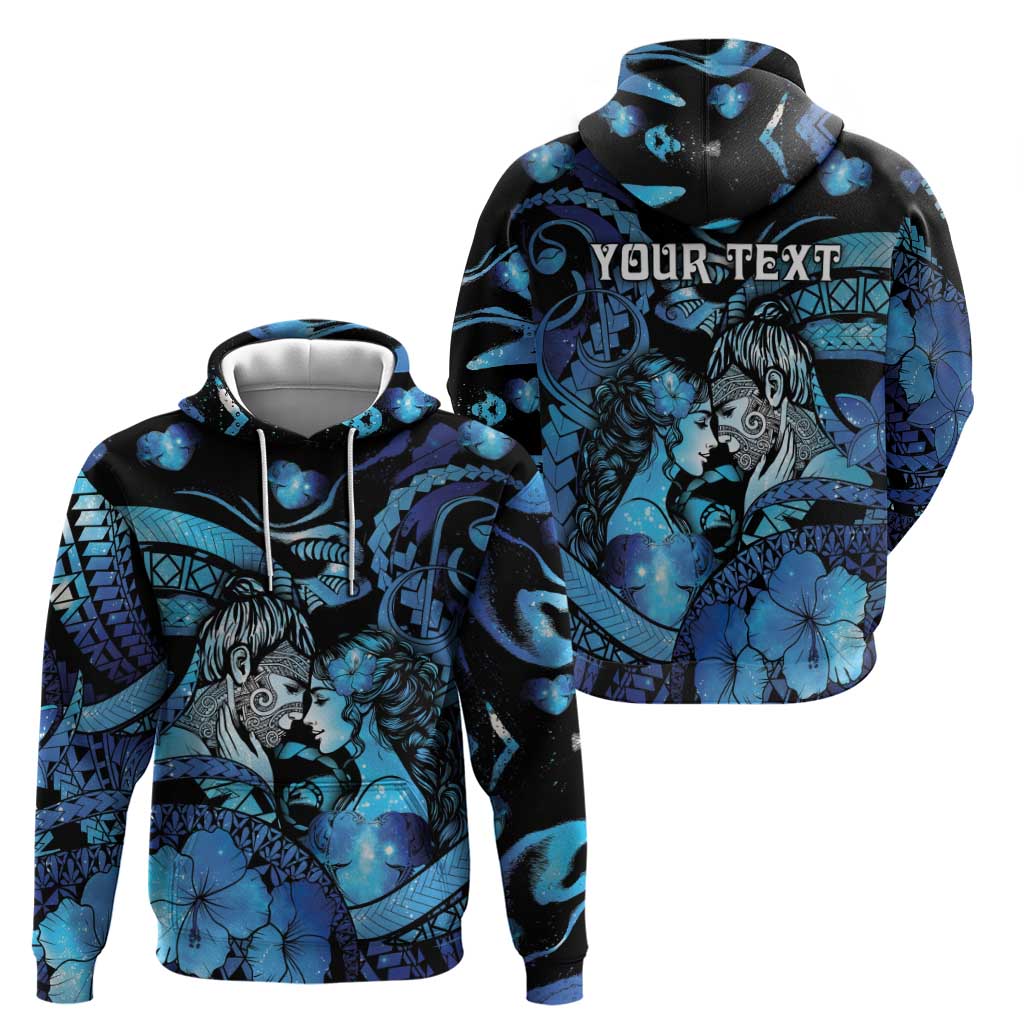 Personalised Maori Romantic Valentine Zip Hoodie The Hongi Kiss Blue Galaxy DT05 - Polynesian Pride