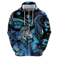 Personalised Maori Romantic Valentine Zip Hoodie The Hongi Kiss Blue Galaxy DT05 - Polynesian Pride
