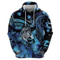 Personalised Maori Romantic Valentine Zip Hoodie The Hongi Kiss Blue Galaxy DT05 - Polynesian Pride