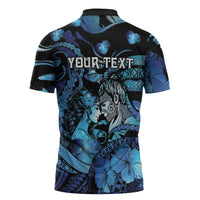 Personalised Maori Romantic Valentine Zipper Polo Shirt The Hongi Kiss Blue Galaxy