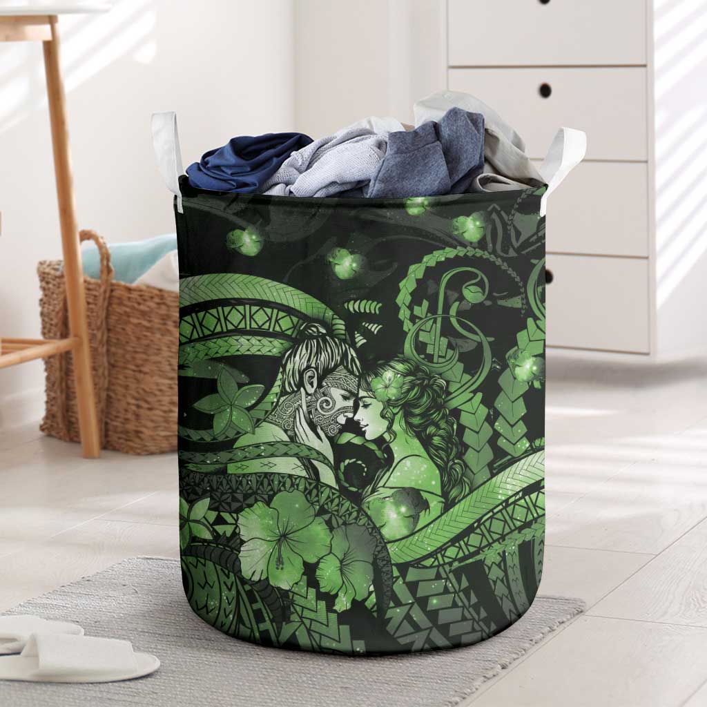 Maori Romantic Valentine Laundry Basket The Hongi Kiss Green Galaxy