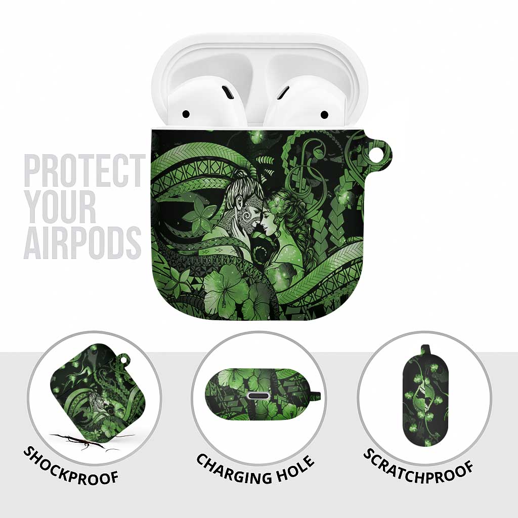 Maori Romantic Valentine AirPods Case The Hongi Kiss Green Galaxy