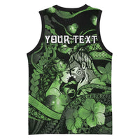 Personalised Maori Romantic Valentine Basketball Jersey The Hongi Kiss Green Galaxy
