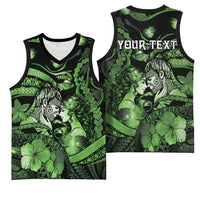 Personalised Maori Romantic Valentine Basketball Jersey The Hongi Kiss Green Galaxy