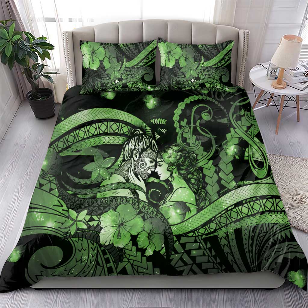 Maori Romantic Valentine Bedding Set The Hongi Kiss Green Galaxy