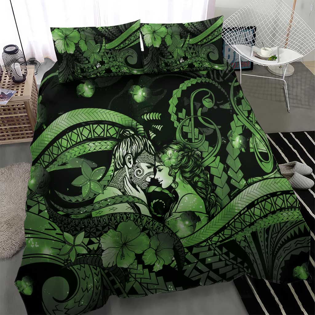 Maori Romantic Valentine Bedding Set The Hongi Kiss Green Galaxy