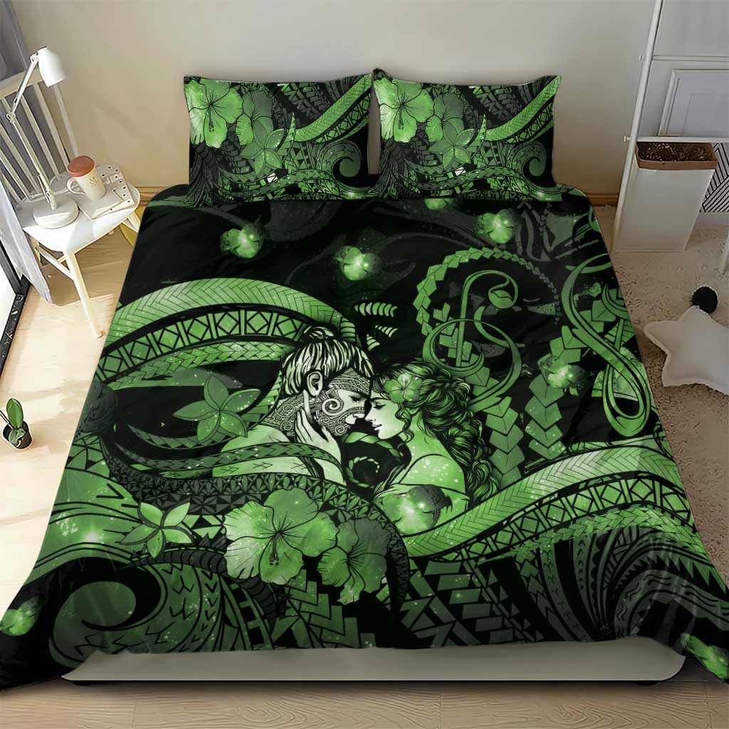 Maori Romantic Valentine Bedding Set The Hongi Kiss Green Galaxy