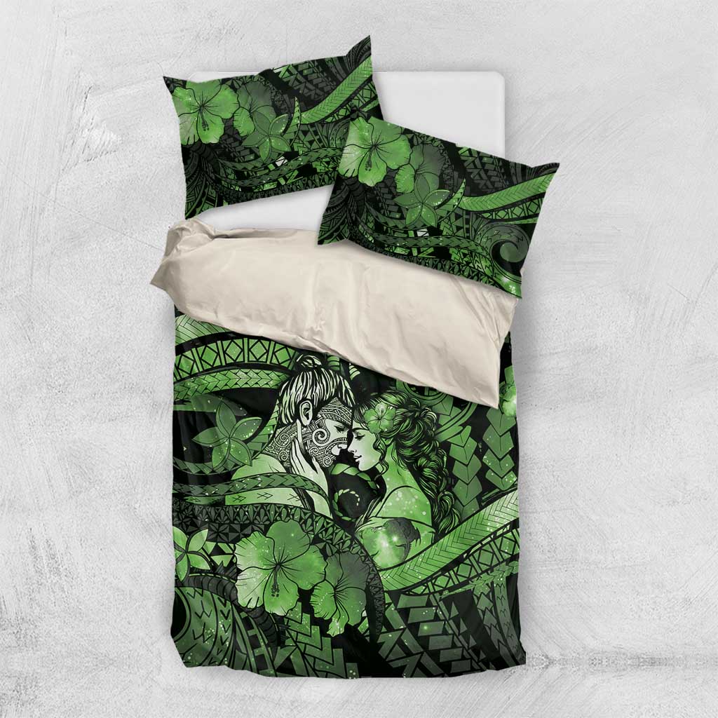 Maori Romantic Valentine Bedding Set The Hongi Kiss Green Galaxy
