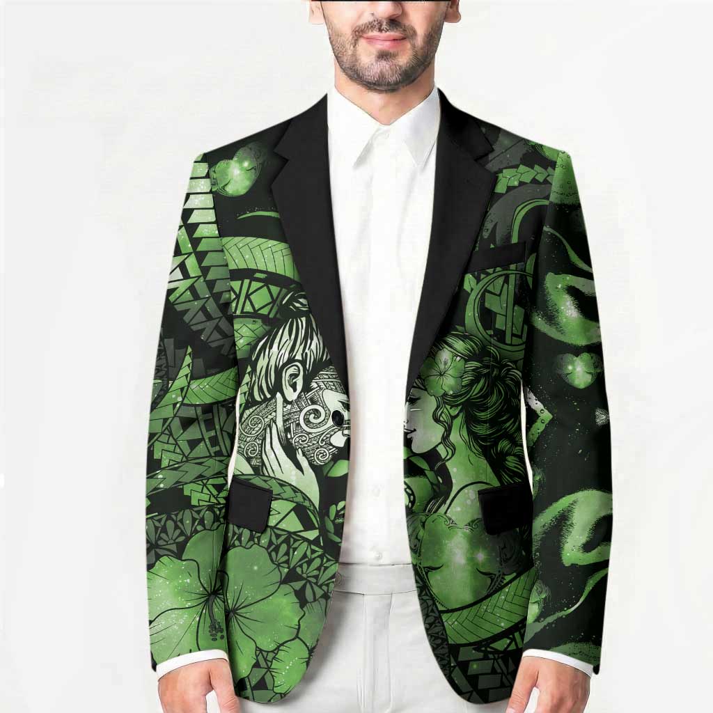Personalised Maori Romantic Valentine Blazer The Hongi Kiss Green Galaxy