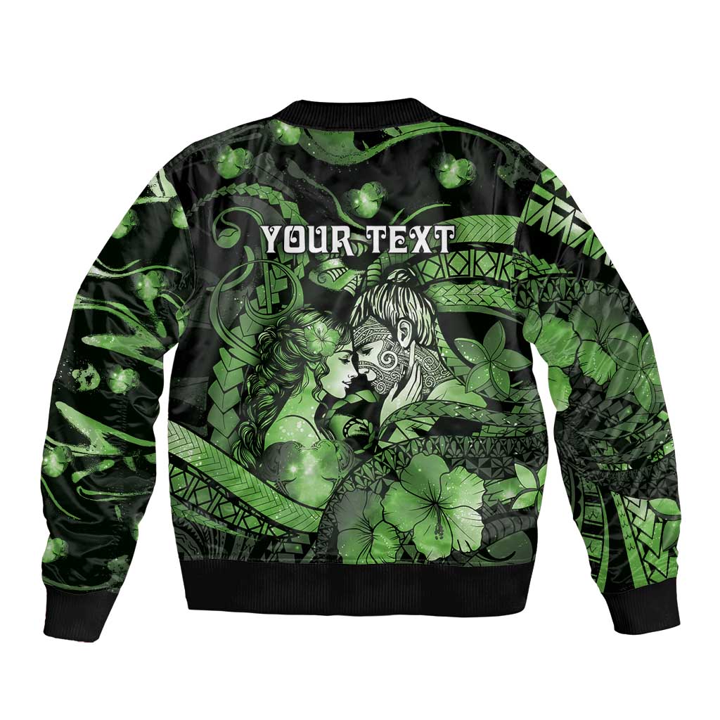 Personalised Maori Romantic Valentine Bomber Jacket The Hongi Kiss Green Galaxy DT05 - Polynesian Pride