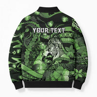 Personalised Maori Romantic Valentine Bomber Puffer Jacket The Hongi Kiss Green Galaxy