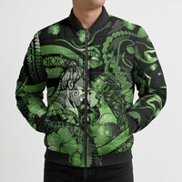 Personalised Maori Romantic Valentine Bomber Puffer Jacket The Hongi Kiss Green Galaxy