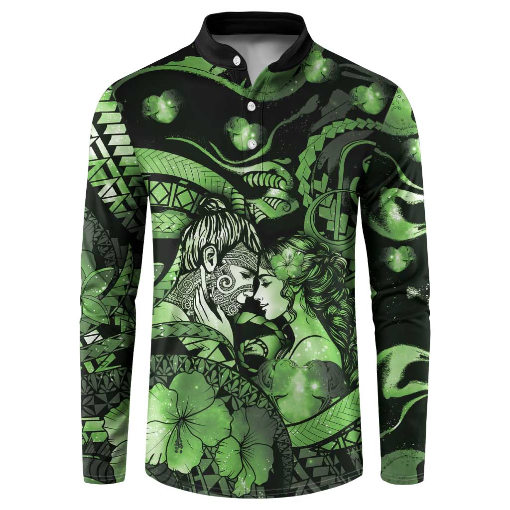 Personalised Maori Romantic Valentine Button Sweatshirt The Hongi Kiss Green Galaxy DT05 Green - Polynesian Pride