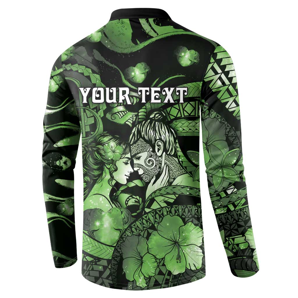 Personalised Maori Romantic Valentine Button Sweatshirt The Hongi Kiss Green Galaxy DT05 - Polynesian Pride