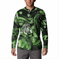 Personalised Maori Romantic Valentine Button Sweatshirt The Hongi Kiss Green Galaxy DT05 - Polynesian Pride