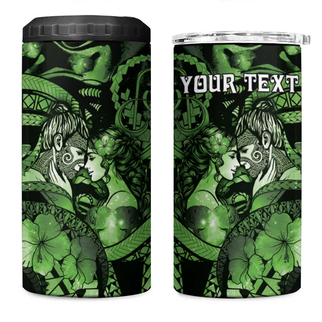 Personalised Maori Romantic Valentine 4 in 1 Can Cooler Tumbler The Hongi Kiss Green Galaxy