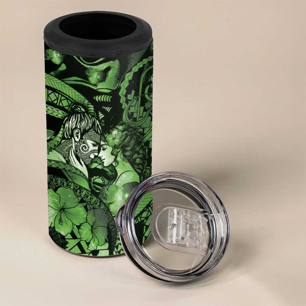 Personalised Maori Romantic Valentine 4 in 1 Can Cooler Tumbler The Hongi Kiss Green Galaxy