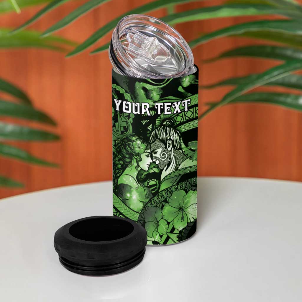 Personalised Maori Romantic Valentine 4 in 1 Can Cooler Tumbler The Hongi Kiss Green Galaxy