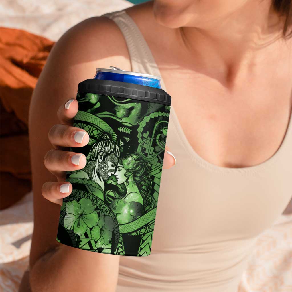 Personalised Maori Romantic Valentine 4 in 1 Can Cooler Tumbler The Hongi Kiss Green Galaxy