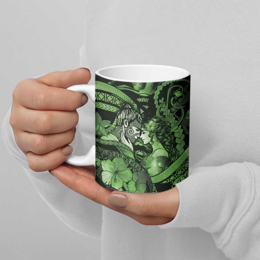 Personalised Maori Romantic Valentine Ceramic Mug The Hongi Kiss Green Galaxy