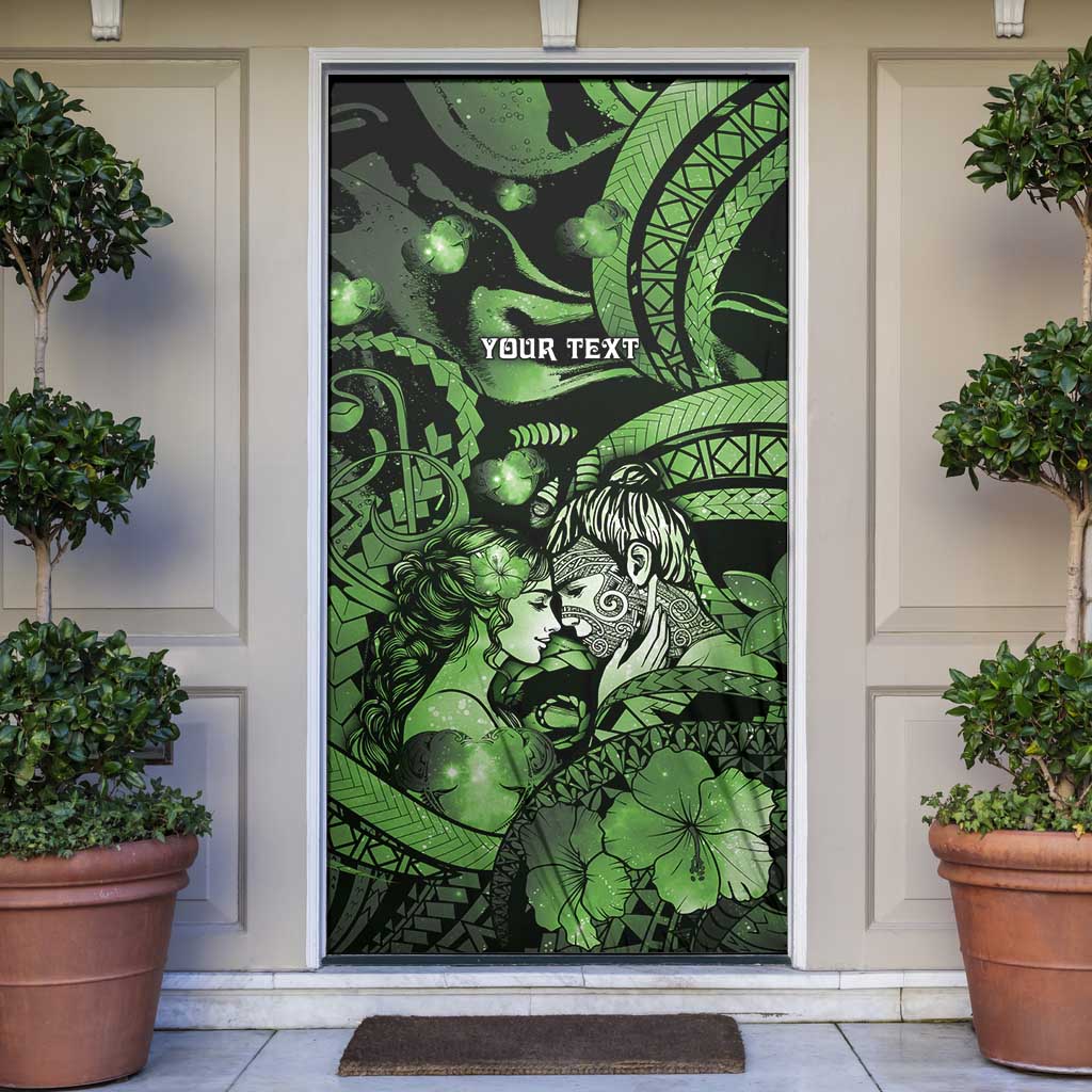 Personalised Maori Romantic Valentine Door Cover The Hongi Kiss Green Galaxy