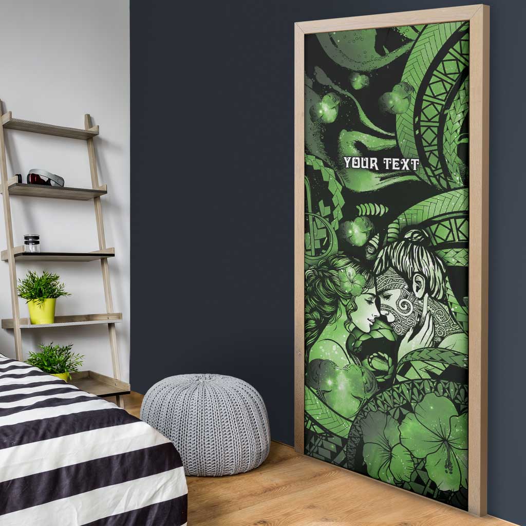Personalised Maori Romantic Valentine Door Cover The Hongi Kiss Green Galaxy